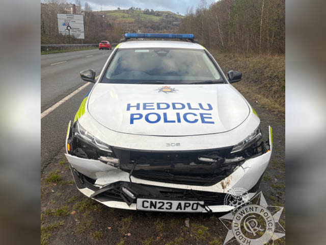 The damaged police car