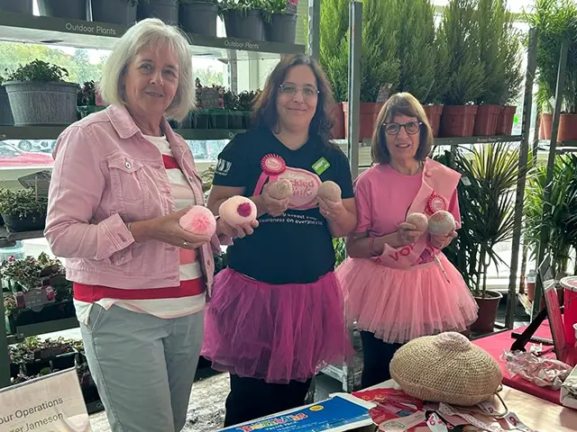 Ruth Jones MP, left, marking Breast Cancer Awareness Month at Blackwood Asda