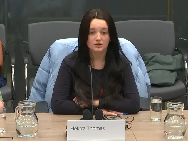 Elektra Thomas, 15, speaking in the Senedd