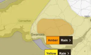 An amber warning for rain has been issued by the Met Office for Tuesday December 9