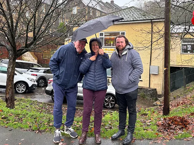 Ruth Jones MP with Crumlin ward councillors Carl Thomas, left, and Kristian Woodland