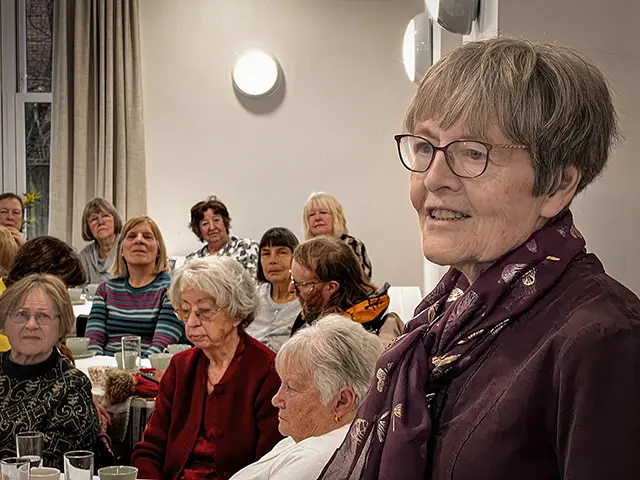 Katherine Hughes speaking at her leaving party at Caerphilly Miners Centre