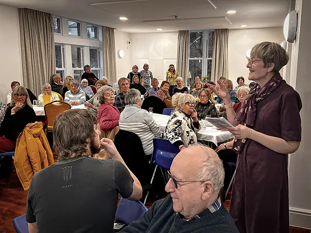 Katherine Hughes speaking at her leaving party at Caerphilly Miners Centre
