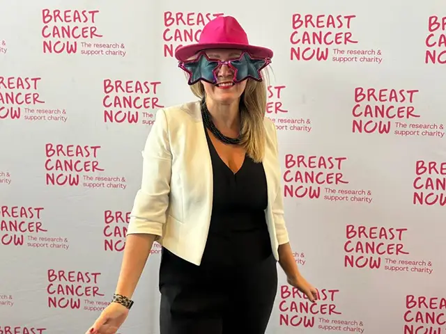 Laura Anne Jones supporting an awareness event by the Breast Cancer Now charity