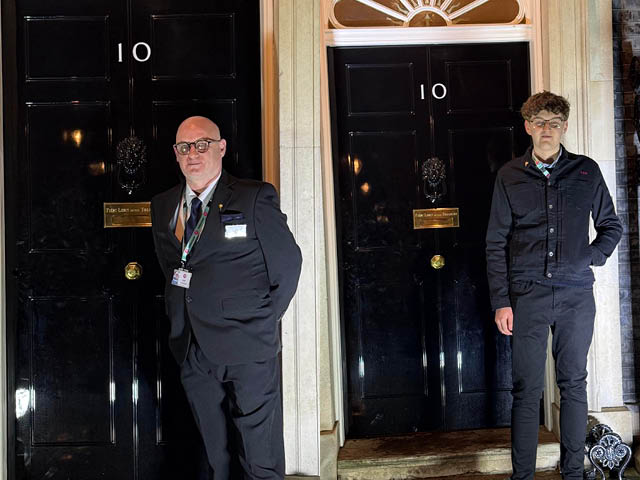 John Kirwan, left, and Jake Turner outside 10 Downing Street