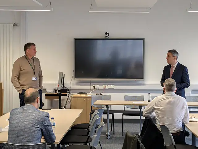 Caerphilly Business Club chair Matthew Tucker and Caerphilly MP Chris Evans speaking at the event