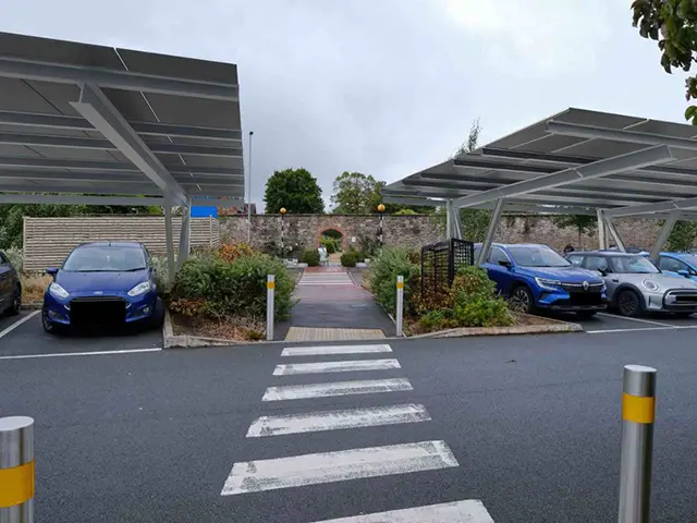 This is how a route leading to the listed walled garden at the Grange University Hospital could look with solar car ports