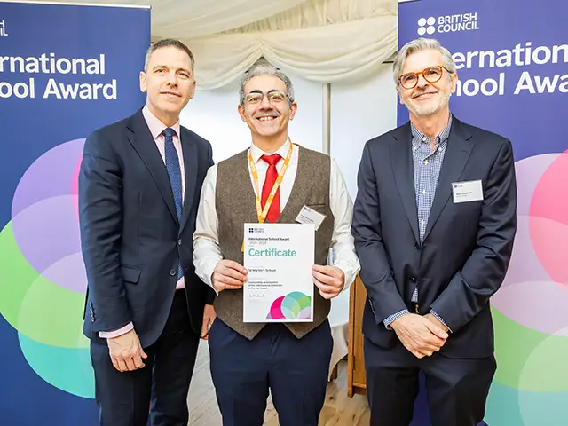 From left: Caerphilly MP Chris Evans, St Martin's teacher Francisco López, and Mark Stephens of the British Council