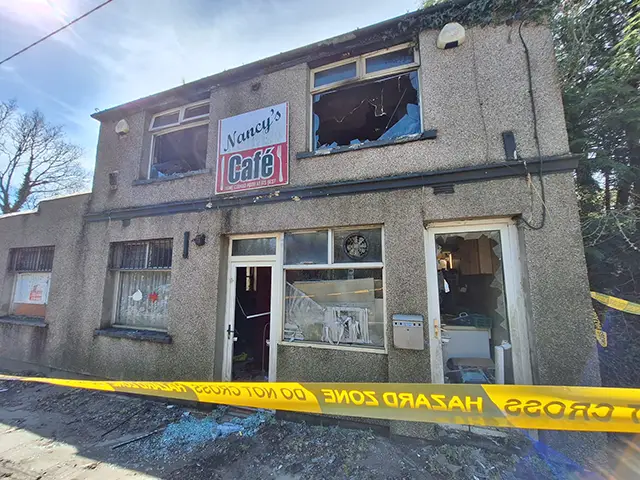 Nancy's Cafe pictured the day after the fire