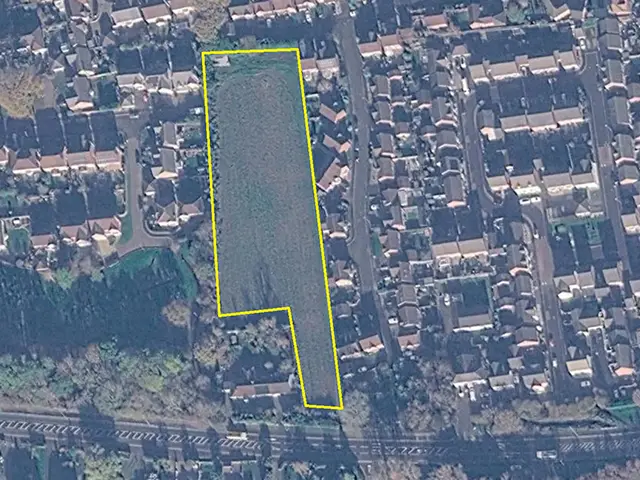 Aerial view of the proposed development site (roughly marked in yellow) in Langstone