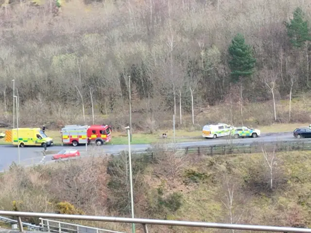 Emergency Services in Bargoed on Thursday afternoon