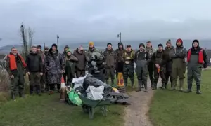 Members of Caerphilly Angling Club cleared litter from Caerphilly Castle moat