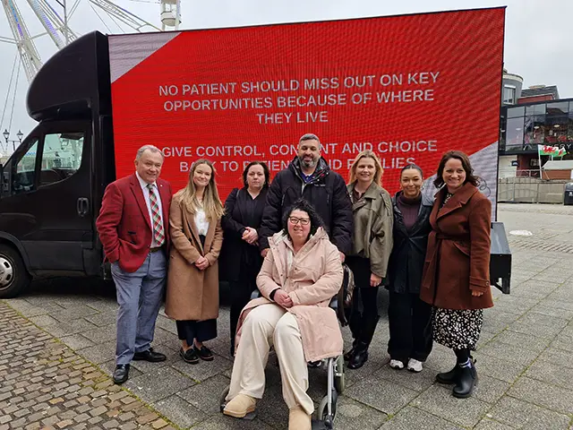 Ellie James, second from left, is joined by Caerphilly MS Lindsay Whittle, left, and others to campaign for Owain's Law at the Senedd