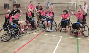 South Wales Jets celebrating winning the Wales Rugby League's Wheelchair League