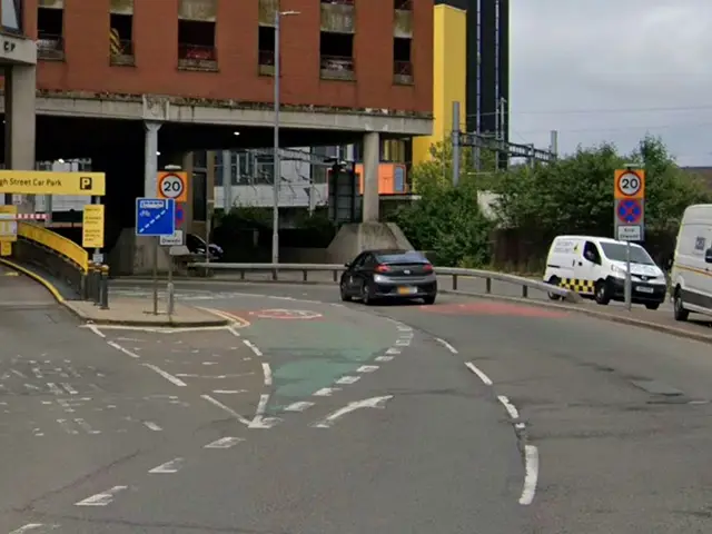 The start of the Queensway bus lane, approaching from Old Green Roundabout, pictured in June 2025