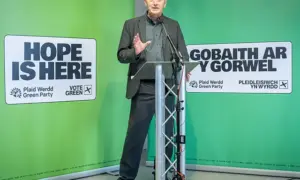 Wales Green Party leader Anthony Slaughter speaking at the party's campaign launch