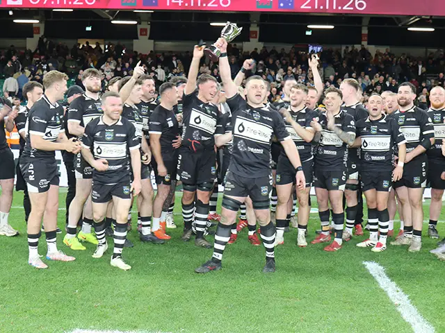 Bedwas RFC celebrating their Championship Cup win at the Principality Stadium
