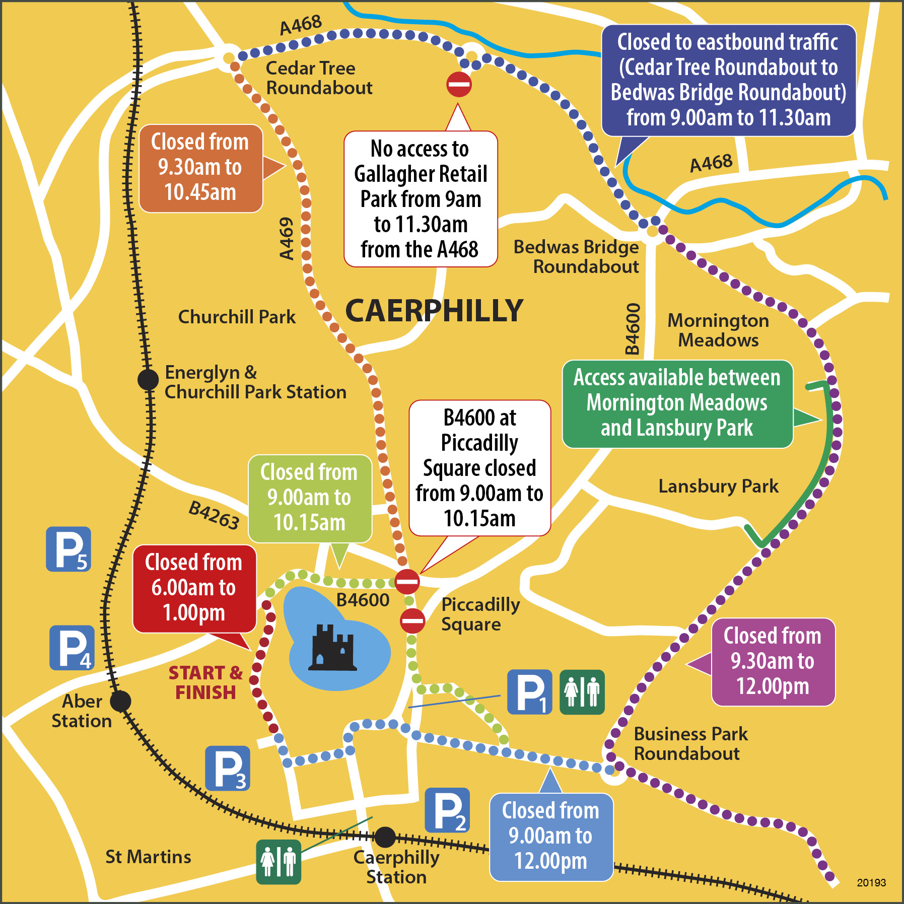 A road closure map for the Caerphilly 10k 