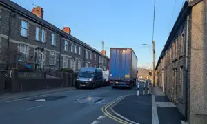 General view of a lorry travelling through Wattsville