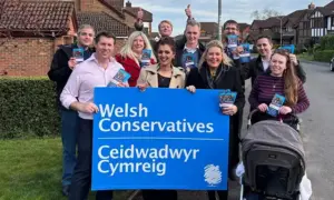 Natasha Asghar, centre, on the Welsh Conservative campaign trail