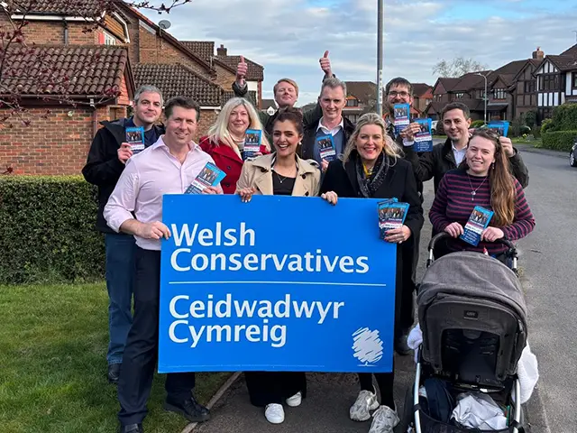 Natasha Asghar, centre, on the Welsh Conservative campaign trail