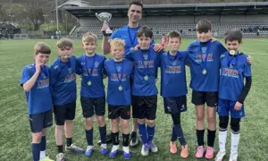Ysgol Gymraeg Caerffili pupils celebrating their win