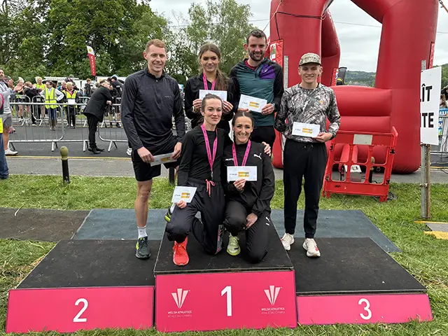 Back row from left: Jonathan Butler, Lauren Kennard, Dewi Griffiths, Adam Bull, and front row from left: Donna Morris and Lizzie Dimond