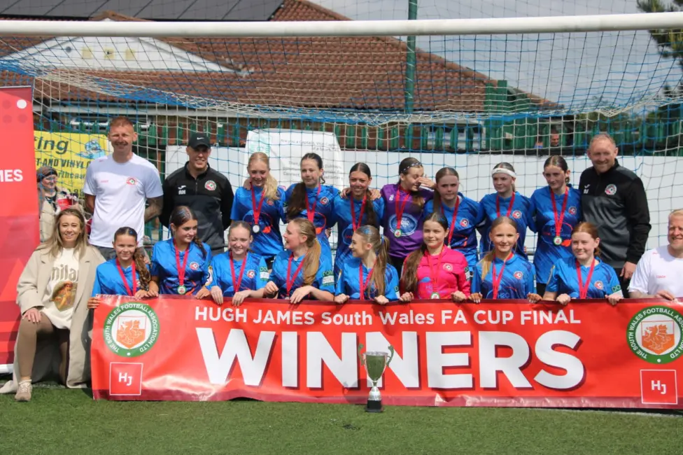 Caerphilly Dragons U14 after winning the South Wales FA Cup final