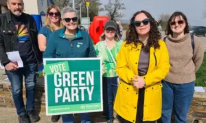 The Green Party on the campaign trail in Casnewydd Islwyn (Lauren James pictured in the yellow jacket)