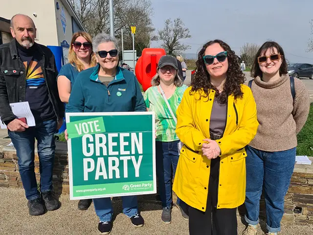 The Green Party on the campaign trail in Casnewydd Islwyn (Lauren James pictured in the yellow jacket)
