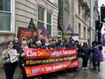Campaigners outside the Cardiff Civil and Family Justice Centre ahead of the judicial review