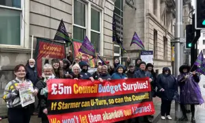 Campaigners outside the Cardiff Civil and Family Justice Centre ahead of the judicial review