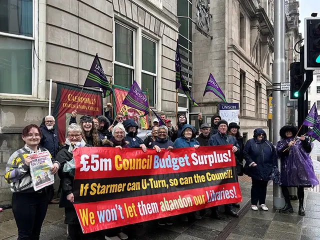 Campaigners outside the Cardiff Civil and Family Justice Centre ahead of the judicial review