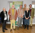 From left to right: Dr Elin Jones, Jeremy Knight, Tom Lloyd, Ross Cook, Pat Jones-Jenkins, and Richard Suggett at the launch of The First Ruperra Castle in Caerphilly