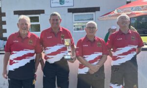 Over-55s fours winners Brian Keeling, Trevor Hutcherson, Haydn Jenkins and Clive Jenkins of Blackwood Bowls Club