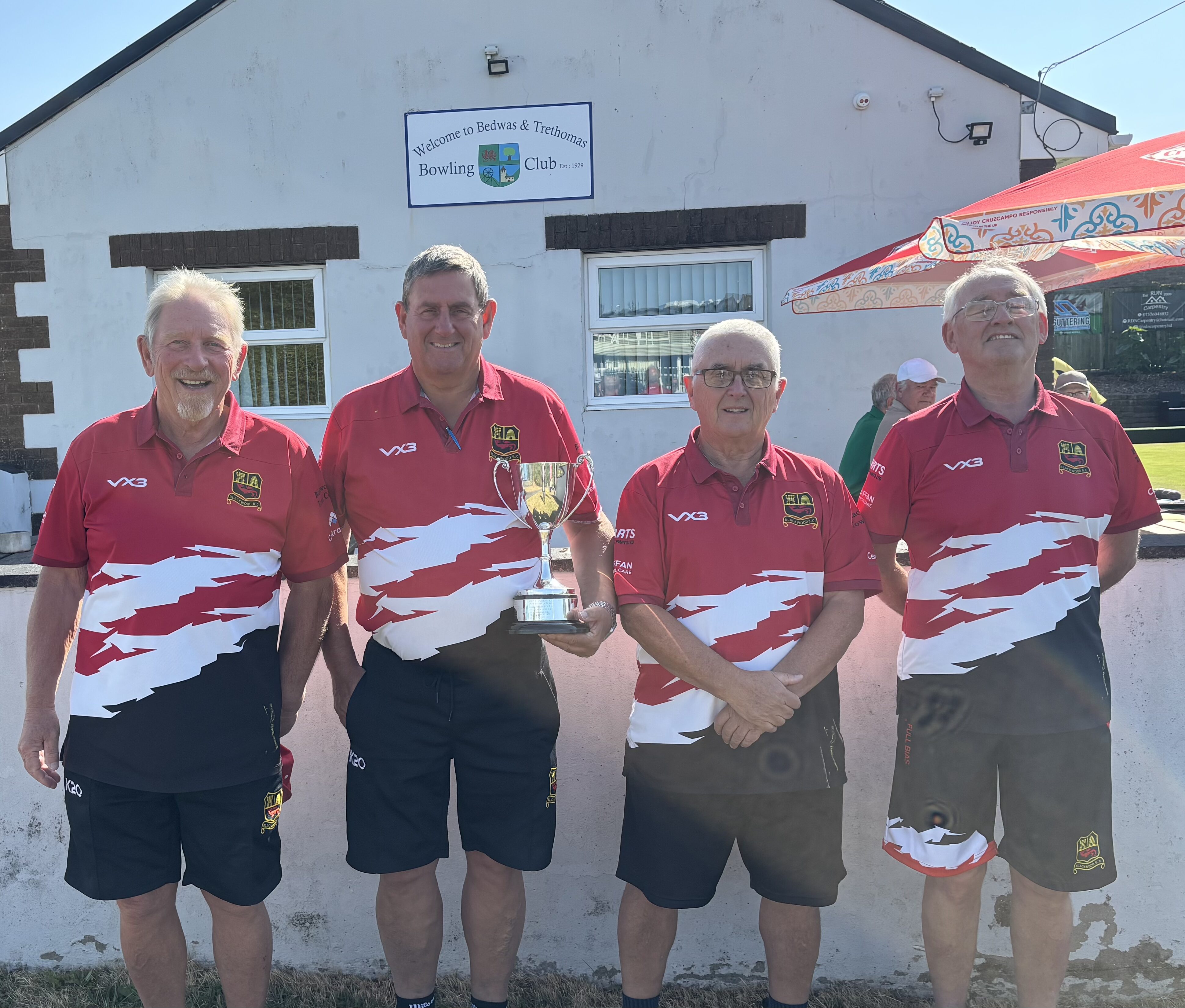 Over-55s fours winners Brian Keeling, Trevor Hutcherson, Haydn Jenkins and Clive Jenkins of Blackwood Bowls Club