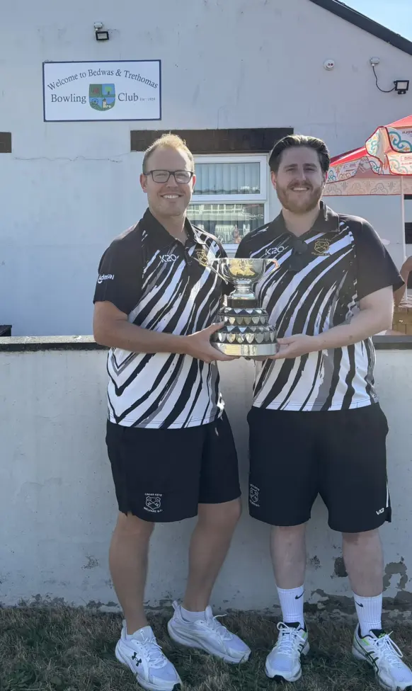 Open pairs winners Tom Hancock and Paul Williams of Crosskeys Bowls Club