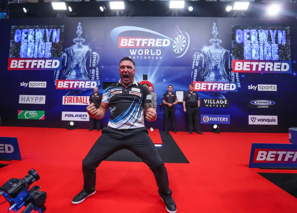 Gerwyn Price celebrating reaching the World Matchplay final