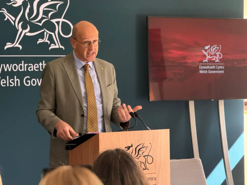 Llyr Gruffydd making the announcement at the Royal Welsh Show