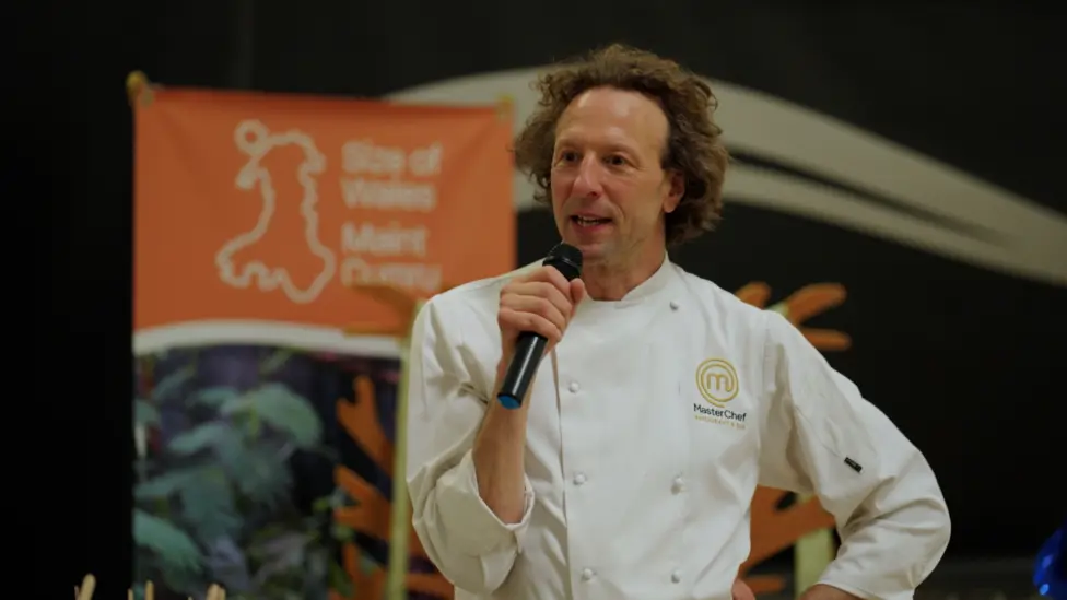 Masterchef 2008 winner James Nathan during the presentation on deforestation at Caerphilly County Borough Council