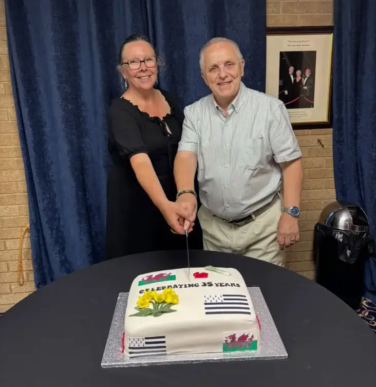 Elizabeth Bodere, the President of the Lannion-Caerphilly Twinning, with John Reardon