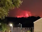 The Rudry Common grassfire, as seen from Porset Park at around 11.50pm on Tuesday night