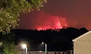 The Rudry Common grassfire, as seen from Porset Park at around 11.50pm on Tuesday night