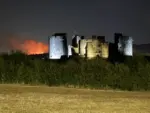 The Rudry Common fire seen from Crescent Road, Caerphilly, at 10.45pm on Tuesday