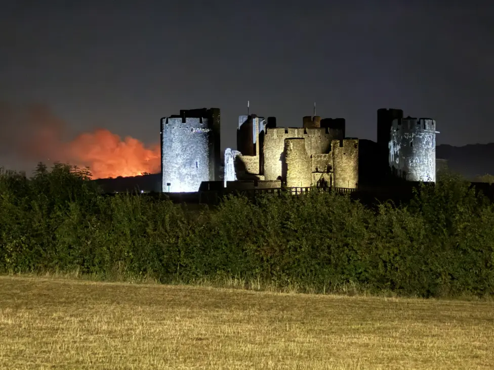 The Rudry Common fire seen from Crescent Road, Caerphilly, at 10.45pm on Tuesday