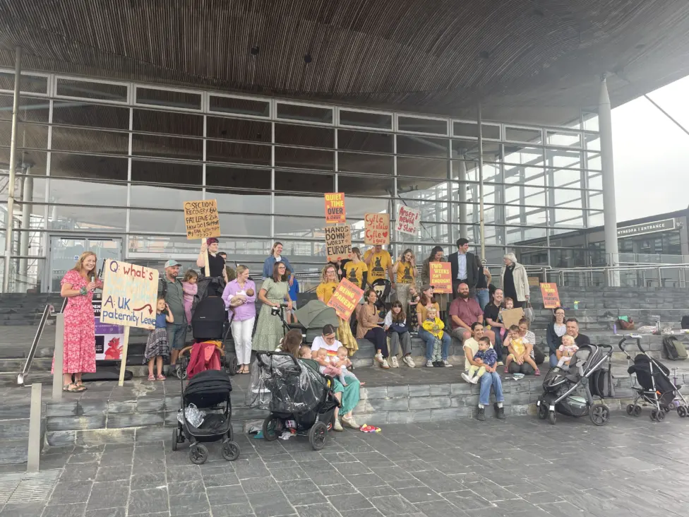 The protest on the steps of the Senedd