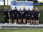 Crosskeys Welfare Bowls Club players with their Super Eights trophy in Ebbw Vale