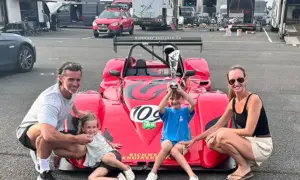 Alexis Cole with his family and the team’s car at Silverstone