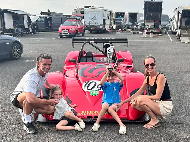 Alexis Cole with his family and the team’s car at Silverstone